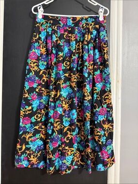 Katie Brooke Vtg Pleated Floral Elastic Waist Midi Skirt Size: 14